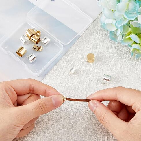 SUPERFINDINGS 16 قطعة 201 سلك من الفولاذ المقاوم للصدأ ينتهي بـ 4 مقاسات من أغطية نهاية الحبل الجلدي سلك 3/5/8/9 مم القطر الداخلي أغطية نهاية عمود إنهاء الحبل مشبك حلقة برميل لصنع المجوهرات in Kuwait