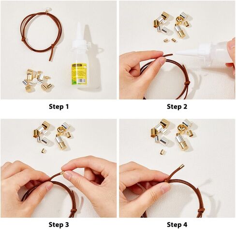 SUPERFINDINGS 16 قطعة 201 سلك من الفولاذ المقاوم للصدأ ينتهي بـ 4 مقاسات من أغطية نهاية الحبل الجلدي سلك 3/5/8/9 مم القطر الداخلي أغطية نهاية عمود إنهاء الحبل مشبك حلقة برميل لصنع المجوهرات in Kuwait