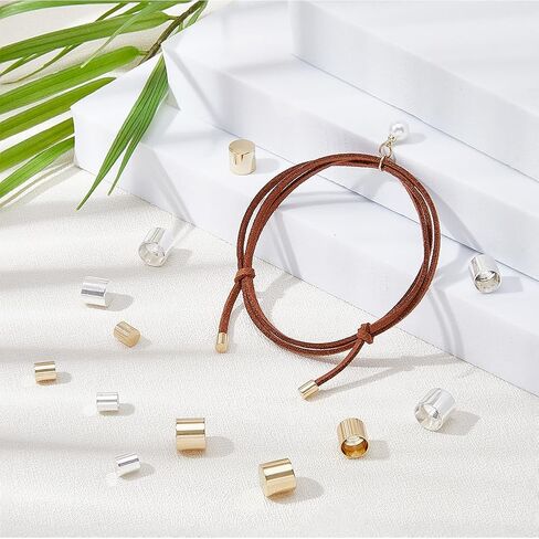 SUPERFINDINGS 16 قطعة 201 سلك من الفولاذ المقاوم للصدأ ينتهي بـ 4 مقاسات من أغطية نهاية الحبل الجلدي سلك 3/5/8/9 مم القطر الداخلي أغطية نهاية عمود إنهاء الحبل مشبك حلقة برميل لصنع المجوهرات in Kuwait