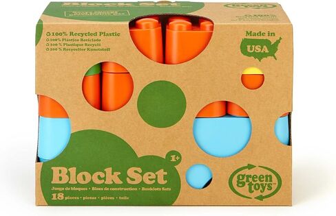 Green Toys Block Set - 18 Piece Pretend Play, Motor Skills, Building and Stacking Kids Toy Set. No BPA, phthatates, PVC. Dishwasher Safe, Recycled Plastic, Made in USA. in Saudi Arabia