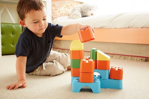 Green Toys Block Set - 18 Piece Pretend Play, Motor Skills, Building and Stacking Kids Toy Set. No BPA, phthatates, PVC. Dishwasher Safe, Recycled Plastic, Made in USA. in Saudi Arabia
