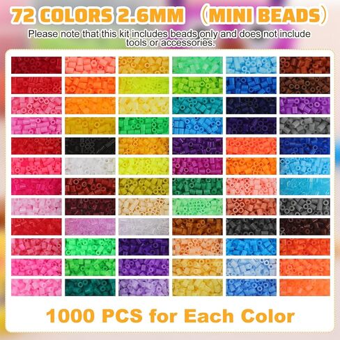 Lenwen 72000 Pcs Assorted Mini Fuse Beads 2.6 mm 72 Colors Fuse Beads Craft Set Bulk Beads for Crafts Kids Christmas Birthday Gift Arts Supplies, Multicolor in Saudi Arabia
