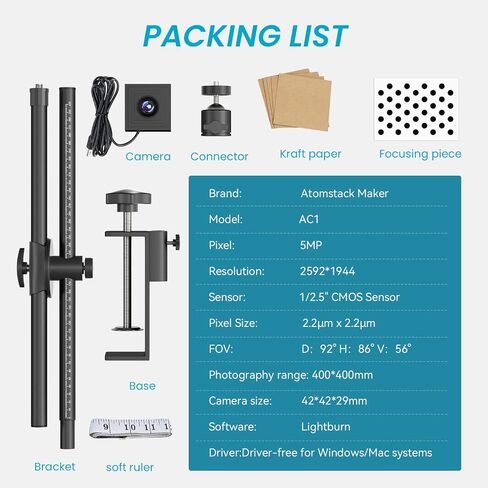 ATOMSTACK MAKER AC1 Camera for Laser Engraver, 400*400mm Photography Area Laser Engraver Camera, Laser Camera for Engraver Support Multitask Operation, Video Record, Precise Positioning, Work Preview in Saudi Arabia