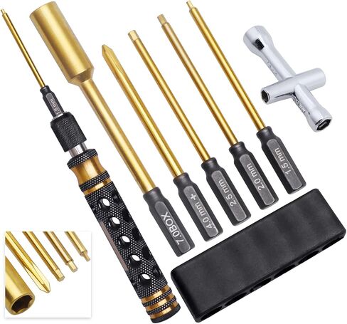 FriHobby Titanium RC Screw Driver Set Hex Driver Bits 1.5mm 2.0mm 2.5mm Allen Wrench Keys M4 Lock Nut Driver & Phillips RC Tool Set for RC Car Traxxas Arrma Axial SCX10 Redcat Losi, 5-in-1 in Saudi Arabia