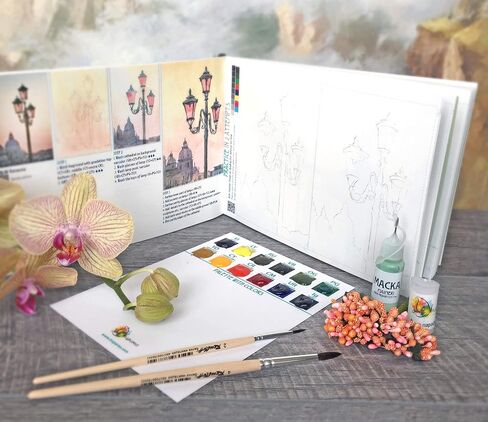 Insparea Watercolor Set “Watercolour Trip to Italy", Painting Set for Adults, Paint Kit with Coloring Tutorial Workbook, Art Gift Beginner Sketchbook with 17 Lessons in Saudi Arabia