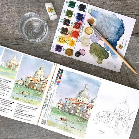 Insparea Watercolor Set “Watercolour Trip to Italy", Painting Set for Adults, Paint Kit with Coloring Tutorial Workbook, Art Gift Beginner Sketchbook with 17 Lessons in Saudi Arabia