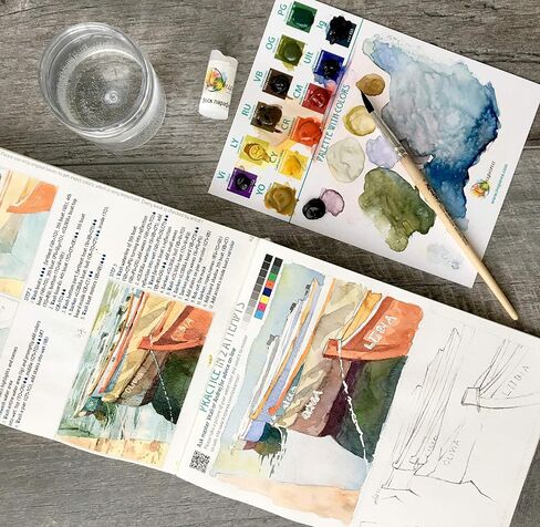 Insparea Watercolor Set “Watercolour Trip to Italy", Painting Set for Adults, Paint Kit with Coloring Tutorial Workbook, Art Gift Beginner Sketchbook with 17 Lessons in Saudi Arabia