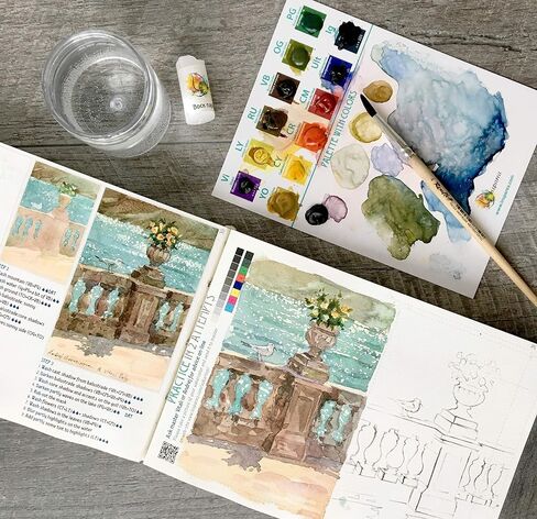 Insparea Watercolor Set “Watercolour Trip to Italy", Painting Set for Adults, Paint Kit with Coloring Tutorial Workbook, Art Gift Beginner Sketchbook with 17 Lessons in Saudi Arabia