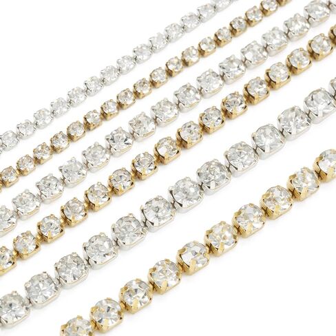 FASHEWELRY 10 Yards Rhinestone Trim Chains Crystal Rhinestone Cup Chains Rolls 2mm Rhinestone Banding Gold Silver Rhinestone Strips for Clothes Crafting Sewing in Kuwait