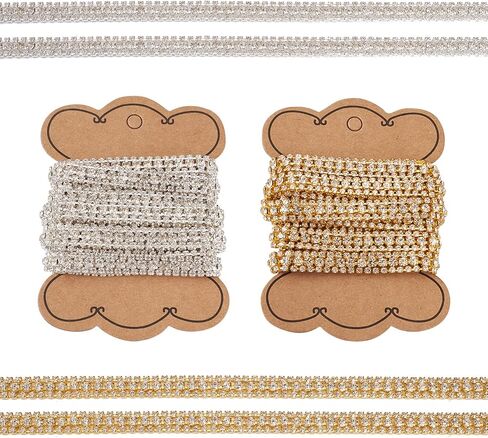 FASHEWELRY 10 Yards Rhinestone Trim Chains Crystal Rhinestone Cup Chains Rolls 2mm Rhinestone Banding Gold Silver Rhinestone Strips for Clothes Crafting Sewing in Kuwait