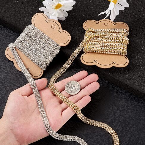 FASHEWELRY 10 Yards Rhinestone Trim Chains Crystal Rhinestone Cup Chains Rolls 2mm Rhinestone Banding Gold Silver Rhinestone Strips for Clothes Crafting Sewing in Kuwait