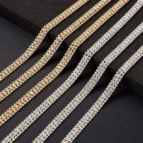 FASHEWELRY 10 Yards Rhinestone Trim Chains Crystal Rhinestone Cup Chains Rolls 2mm Rhinestone Banding Gold Silver Rhinestone Strips for Clothes Crafting Sewing in Kuwait