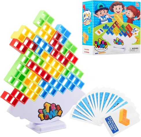 YangBu 64 Pcs Tetra Tower Balance Stacking Blocks Stack Attack Game, Board Games Team Tower Game for Kids & Adults Stacking Fun Toy for Children, Adults in Kuwait