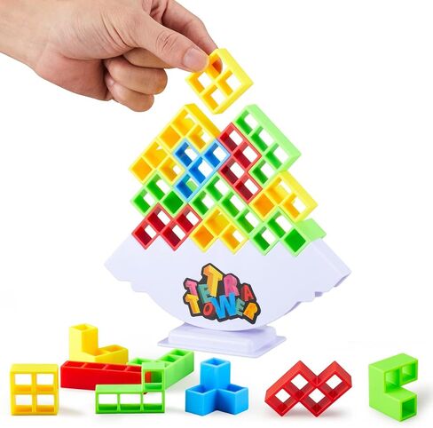 YangBu 64 Pcs Tetra Tower Balance Stacking Blocks Stack Attack Game, Board Games Team Tower Game for Kids & Adults Stacking Fun Toy for Children, Adults in Kuwait