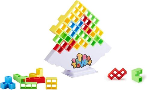 YangBu 64 Pcs Tetra Tower Balance Stacking Blocks Stack Attack Game, Board Games Team Tower Game for Kids & Adults Stacking Fun Toy for Children, Adults in Kuwait