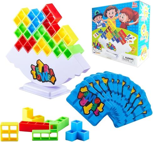 YangBu 64 Pcs Tetra Tower Balance Stacking Blocks Stack Attack Game, Board Games Team Tower Game for Kids & Adults Stacking Fun Toy for Children, Adults in Kuwait