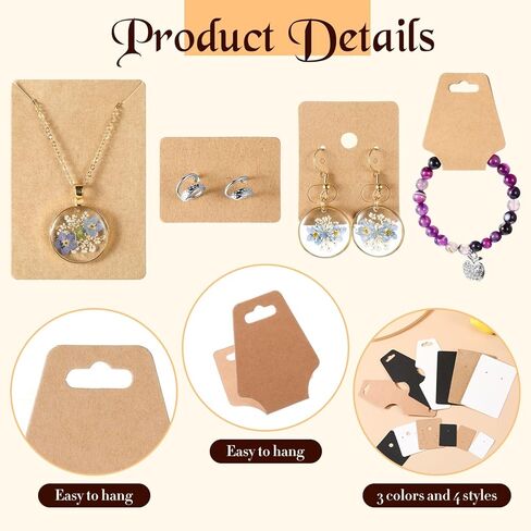 فولمون 1000 قطعة من بطاقات عرض المجوهرات المصنوعة من الورق المقوى 250 بطاقة قلادة 250 بطاقة سوار 250 بطاقة عرض اقراط 250 بطاقة اقراط للاعمال الصغيرة، 3 الوان in Kuwait