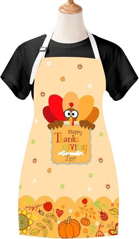 Claswcalor Happy Thanksgiving Kids Apron, Cartoon Chicken Sunflower Fruit Pumpkin Kids Apron for Little Girls Boys, Waterproof Cute Thanksgiving Theme Apron, Holiday, Party, Gardening, Gift in Saudi Arabia