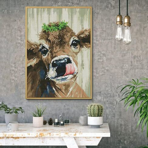 Eiazuiks Stamping Cross Stitch Kit, Cow Counting Cross Stitch Kit for Adult Beginners, Full Line DIY Cross Stitch Stitching Kit for Home Decor Cross Stitch Patterns 11.8x15.7 inches in Kuwait