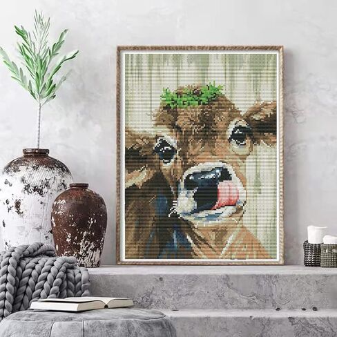 Eiazuiks Stamping Cross Stitch Kit, Cow Counting Cross Stitch Kit for Adult Beginners, Full Line DIY Cross Stitch Stitching Kit for Home Decor Cross Stitch Patterns 11.8x15.7 inches in Kuwait