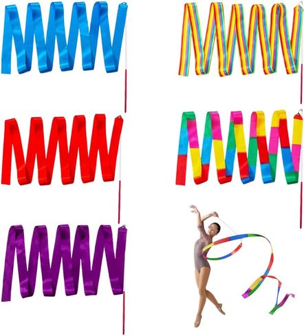 مايجيندو 5 قطع من شرائط الجمباز الايقاعي بطول 2 متر، شرائط الرقص وعروض المواهب للاطفال الراقصات الفنية الراقصة والجمباز وديكورات اللعب التظاهري، الوان مختلطة in Kuwait