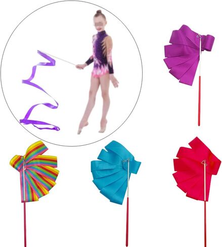 مايجيندو 5 قطع من شرائط الجمباز الايقاعي بطول 2 متر، شرائط الرقص وعروض المواهب للاطفال الراقصات الفنية الراقصة والجمباز وديكورات اللعب التظاهري، الوان مختلطة in Kuwait