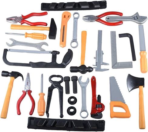 28 Pcs Kids Toy Tool Set Construction Party Supplies Plastic Pretend Play Accessory for Boys with Screwdrivers Pliers Axes Saws in Kuwait