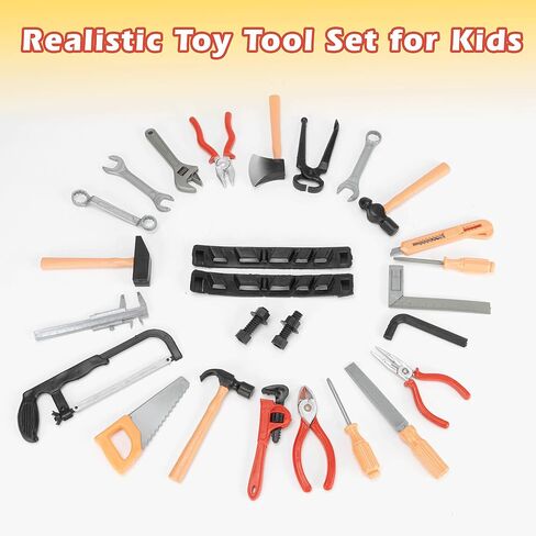 28 Pcs Kids Toy Tool Set Construction Party Supplies Plastic Pretend Play Accessory for Boys with Screwdrivers Pliers Axes Saws in Kuwait