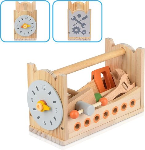 medoga أداة خشبية لعبة الأدوات طفل البناء التعليمي ألعاب الأطفال لعب الملحقات مجموعة لعبة طفل صغير للبنين والبنات (سلة الأدوات) in Kuwait