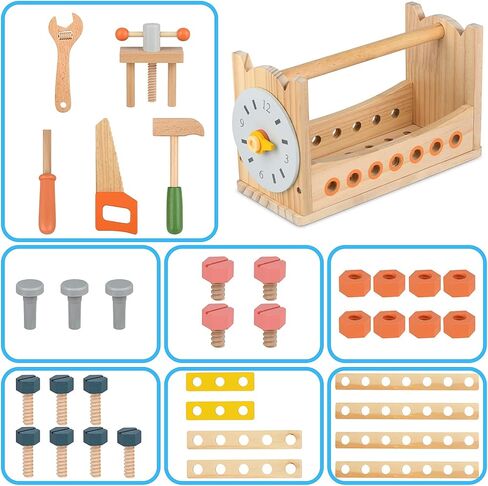 medoga أداة خشبية لعبة الأدوات طفل البناء التعليمي ألعاب الأطفال لعب الملحقات مجموعة لعبة طفل صغير للبنين والبنات (سلة الأدوات) in Kuwait