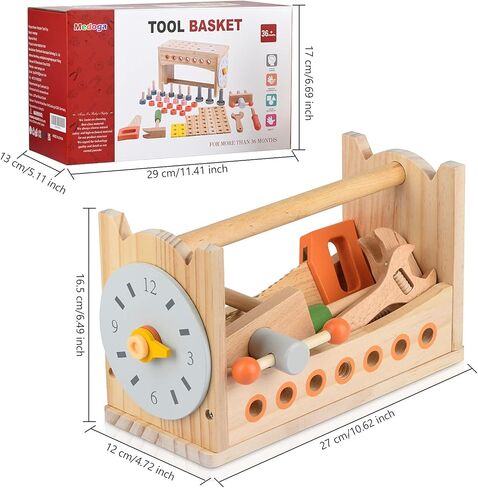 medoga أداة خشبية لعبة الأدوات طفل البناء التعليمي ألعاب الأطفال لعب الملحقات مجموعة لعبة طفل صغير للبنين والبنات (سلة الأدوات) in Kuwait