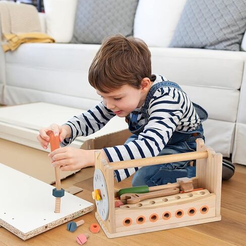 medoga أداة خشبية لعبة الأدوات طفل البناء التعليمي ألعاب الأطفال لعب الملحقات مجموعة لعبة طفل صغير للبنين والبنات (سلة الأدوات) in Kuwait