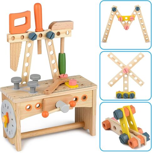 medoga أداة خشبية لعبة الأدوات طفل البناء التعليمي ألعاب الأطفال لعب الملحقات مجموعة لعبة طفل صغير للبنين والبنات (سلة الأدوات) in Kuwait