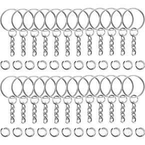 Bouiexye 50 حزمة حلقات المفاتيح المعدنية سبليت سلسلة المفاتيح حلقة أجزاء مع حلقة الانتقال المفتوحة وموصل DIY بها بنفسك لوازم سلسلة المفاتيح الحرف اليدوية in Kuwait