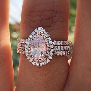 925 Sterling Silver Shiny Full Diamond Pink Gemstone Ring Water Droplets Shape Cubic Zirconia Rings CZ Diamond Ring Eternity Engagement Wedding Band Ring for Women in Kuwait