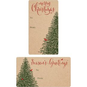Kraft Christmas Gift Tag Stickers – 75 Labels - Christmas Tree and Cardinal Peel and Stick Gift Wrap Tags – Rustic Holiday Self Adhesive Gift Box Stickers in Kuwait