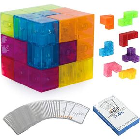 Magnetic Building Blocks Magic Magnetic 3D Puzzle Cubes, Set of 7 Multi Shapes Magnetic Blocks with 54 Guide Cards, Children's Educational Toys and Stress Relief Fidget Toys for Kids Adults