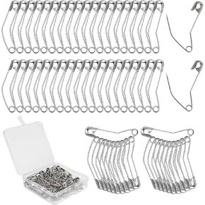 كيوفيلي دبابيس امان منحنية 100 قطعة، دبابيس امان منحنية مقاس 3 للحياكة والحياكة، ستيل مطلي بالنيكل، 2 انش/ 50 ملم (فضي) in Kuwait