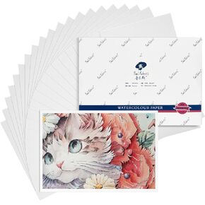 Paul Rubens Artist Quality Watercolor Paper, Painting Paper Acid-Free Cold Pressed 7.87'' x 5.43'', 100% Cotton 300gsm 20 Sheets, Art Supplies Watercolor Drawing for Beginners, Artists
