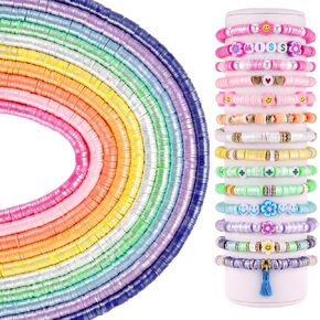 10 جدائل خرز صلصال ملون لؤلؤي، فن توبيا 3200 قطعة خرز هيشي من طين البوليمر، خرز صلصال دائري مسطح لصنع الاساور والمجوهرات (10 الوان، 6 ملم) in Kuwait