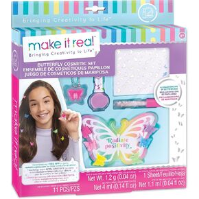 Make It Real: Butterfly Dreams Cosmetic Set - 11 Pieces, Tweens & Girls, Includes 6 Butterfly Hair Clips, Polish, Nail Stickers, 2 Lip Gloss & Instructions, Butterflies, Makeup & Beauty, Kids Ages 8+