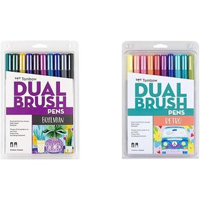 Tombow 56218 Dual Brush Pen Art Markers, Bohemian, 10-Pack. Blendable, Brush and Fine Tip Markers