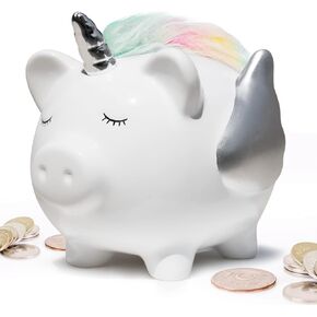 Hiwoss Pig Unicorn Piggy Bank for Girls,Cute Coin Bank for Kids,Ceramic Piggy Bank with Rubber Stopper in Kuwait