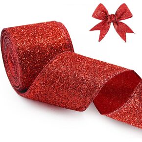 2.5"X 10 Yards Christmas Ribbon for Gift Wrapping, Metallic Glitter Wired Ribbon for Christmas Tree, Garland, Wreath, DIY Crafts Ornaments, Xmas Decorations Holiday Party Decor (Blue) in Kuwait