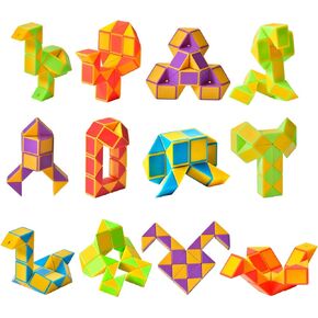 Ganowo Rainbow Fidget Snake Cube Medium Twist Puzzles Toys for Kids - Unicorn Party Favors - Stocking Stuffers - Bulk Pack of 8 Rainbow Sensory Snake Fidget Toy - Snake Puzzle Party Bag Fillers