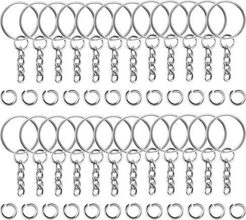 Bouiexye 50 حزمة حلقات المفاتيح المعدنية سبليت سلسلة المفاتيح حلقة أجزاء مع حلقة الانتقال المفتوحة وموصل DIY بها بنفسك لوازم سلسلة المفاتيح الحرف اليدوية in Kuwait