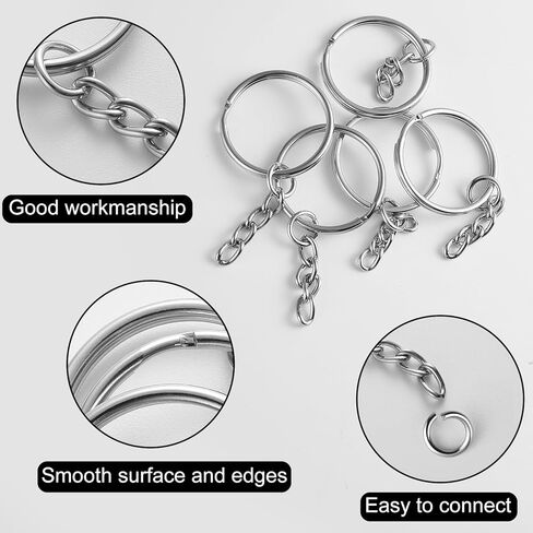 Bouiexye 50 حزمة حلقات المفاتيح المعدنية سبليت سلسلة المفاتيح حلقة أجزاء مع حلقة الانتقال المفتوحة وموصل DIY بها بنفسك لوازم سلسلة المفاتيح الحرف اليدوية in Kuwait