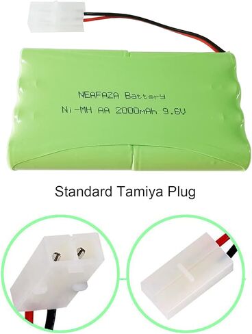 NEAFAZA 9.6V 2000mAH NiMH RC Car Flat 8-Cell AA قابلة لإعادة الشحن حزمة بطارية هواية بديلة وكابل شاحن USB مع موصل Tamiya القياسي لشاحنة RC Monster Truck وRC Battle Tank والمركبات in Kuwait