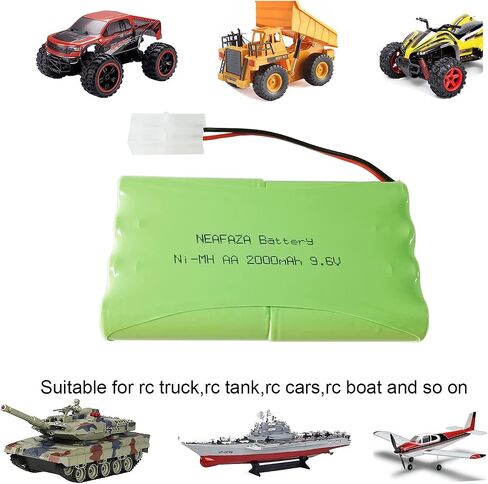 NEAFAZA 9.6V 2000mAH NiMH RC Car Flat 8-Cell AA قابلة لإعادة الشحن حزمة بطارية هواية بديلة وكابل شاحن USB مع موصل Tamiya القياسي لشاحنة RC Monster Truck وRC Battle Tank والمركبات in Kuwait
