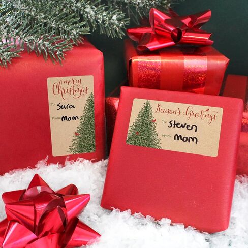 Kraft Christmas Gift Tag Stickers – 75 Labels - Christmas Tree and Cardinal Peel and Stick Gift Wrap Tags – Rustic Holiday Self Adhesive Gift Box Stickers in Saudi Arabia